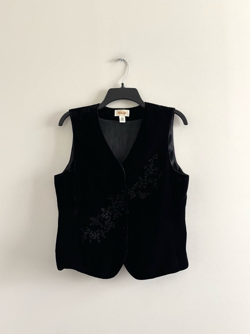 Vintage Talbots Vest Waistcoat Black Velvet Embroidered Silk 6 Whimsigoth Witchy